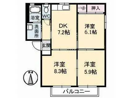 プライム イースト(3DK/1階)の間取り写真