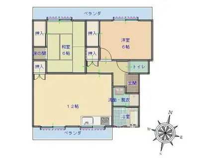ルミウス北鳥生1(2LDK/3階)の間取り写真