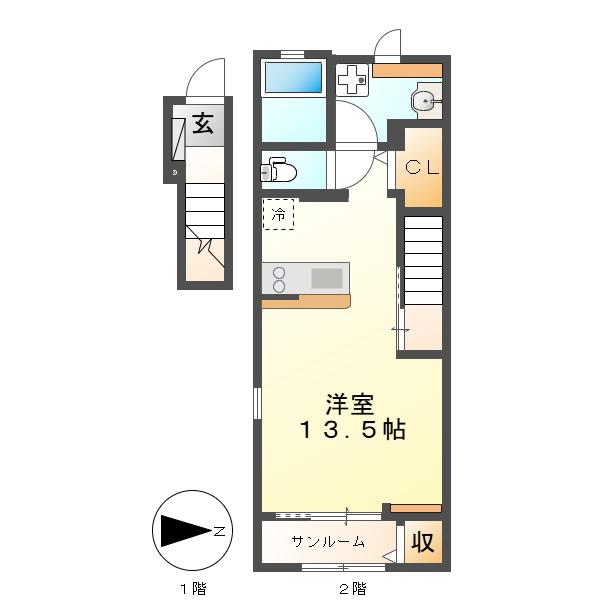 グレース シャトレ 二番(ワンルーム/2階)の間取り写真