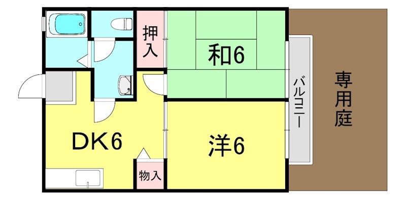 ビーラインミフネ1号館(2DK/1階)の間取り写真