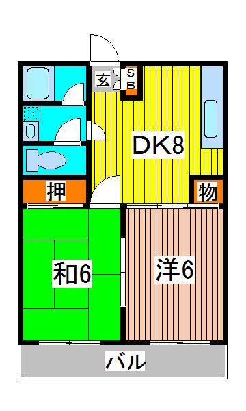 伊藤ハイム(2DK/1階)の間取り写真