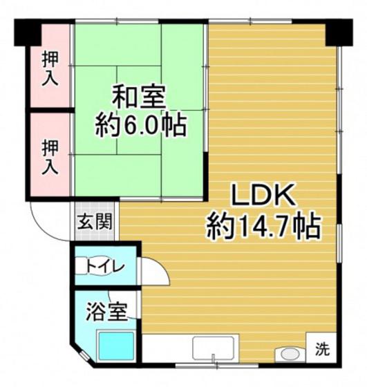 第1田万里ビル(1LDK/5階)の間取り写真