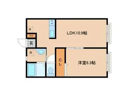 メゾンルノール(1LDK/2階)の間取り写真