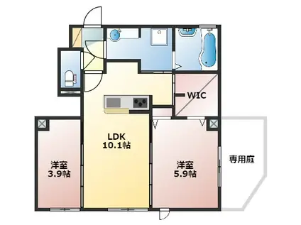 ヴィラ うらら(2LDK/1階)の間取り写真