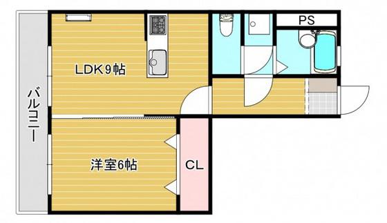 福本ビル(1LDK/3階)の間取り写真