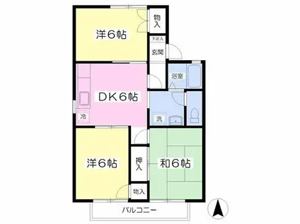 セジュール城南A棟(3DK/1階)の間取り写真