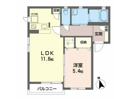 ピュアタウン D棟(1LDK/1階)の間取り写真