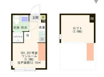 ハーモニーテラス・エーデルシュタイン上板橋(ワンルーム/2階)の間取り写真