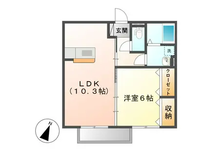 フラワーA棟(1LDK/1階)の間取り写真