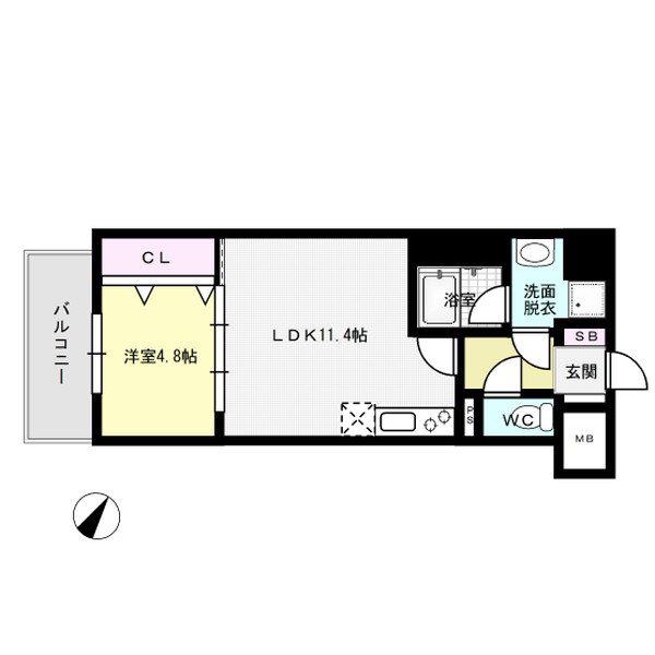 D-ROOM GRACIOUS平尾(1LDK/6階)の間取り写真