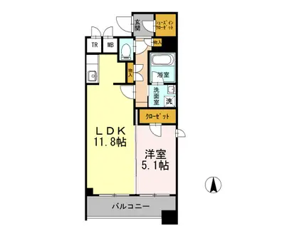 カスタリア堺筋本町(1LDK/15階)の間取り写真