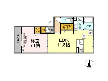 ディー パイナ 新羽町II(1LDK/1階)の間取り写真