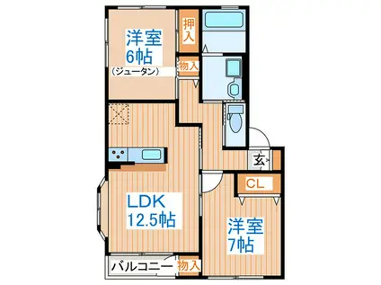 メイプルタウンB棟(2LDK/2階)の間取り写真