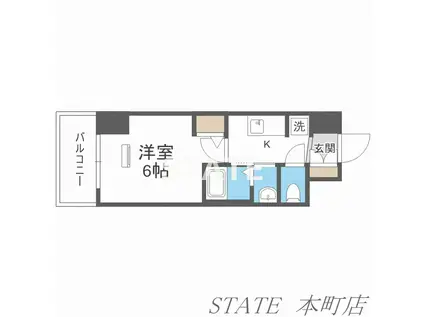 エステムコート難波サウスプレイスVIIリアン(1K/6階)の間取り写真