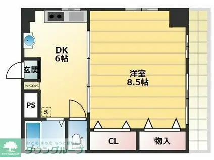 津賀マンション(1DK/6階)の間取り写真
