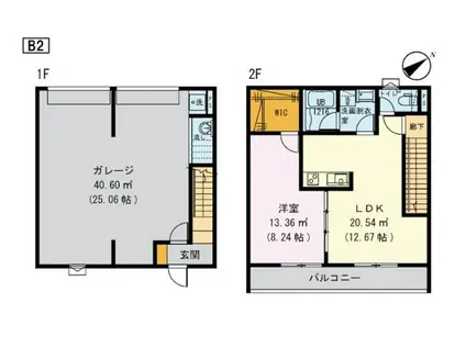 グランディールB棟(1LDK/1階)の間取り写真