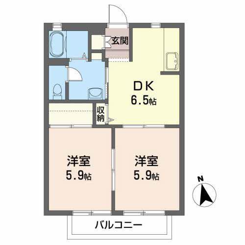 エステート桜A(2DK/2階)の間取り写真