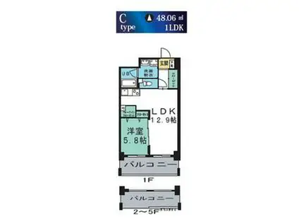 リバーストーム白鳥(1LDK/2階)の間取り写真