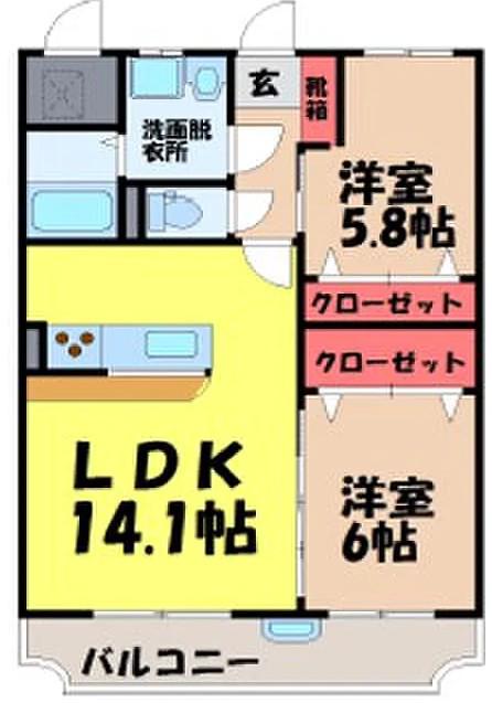 ユーミー栗林(2LDK/2階)の間取り写真