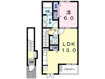 サンゴールド ミズホA(1LDK/2階)の間取り写真