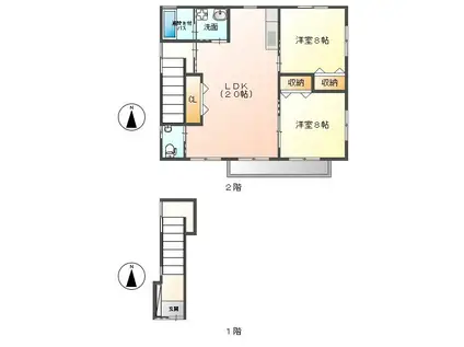 F・Fホーム諏訪形B(2LDK/2階)の間取り写真