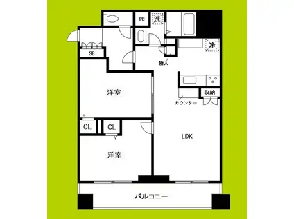 ローレルタワー心斎橋(2LDK/4階)の間取り写真