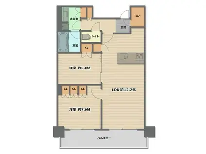 ローレルタワー堺筋本町(2LDK/19階)の間取り写真