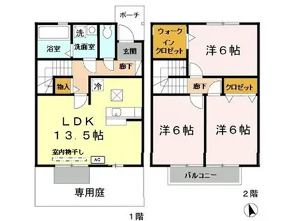 パストラル田寺B棟(3LDK/1階)の間取り写真