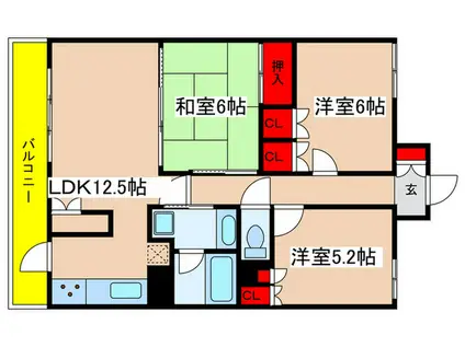 シャトー高石(3LDK/2階)の間取り写真