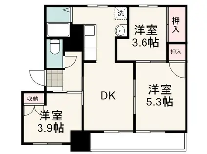 ヴィラナリー折戸A(3DK/1階)の間取り写真