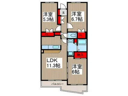 アースウインド北原台(3LDK/2階)の間取り写真