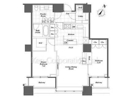 パークアクシス青山一丁目タワー(2LDK/23階)の間取り写真