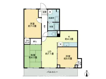 ＪＲ予讃線 赤星駅 徒歩15分 3階建 築22年(3LDK/1階)の間取り写真