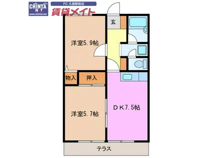 フラット立石 A(2DK/1階)の間取り写真