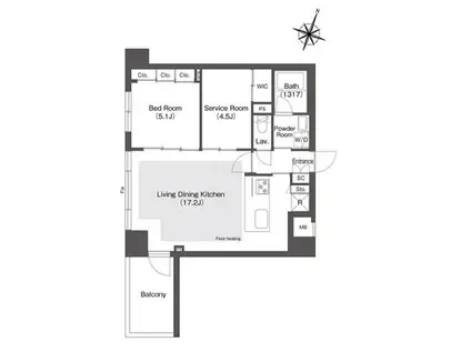 スタイリオ目黒大橋ヒルサイド(2LDK/1階)の間取り写真