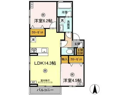 ル スリール(2LDK/3階)の間取り写真