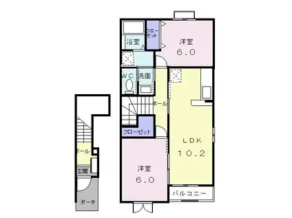 クレストヒルズII(2LDK/2階)の間取り写真