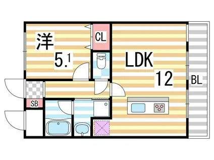 COCO VIALATTE(1LDK/2階)の間取り写真