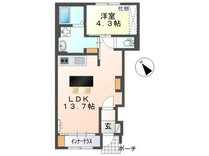 パートリア宮内(1LDK/1階)の間取り写真
