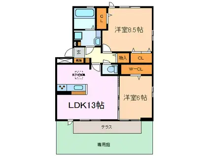 クレスト早川(2LDK/1階)の間取り写真