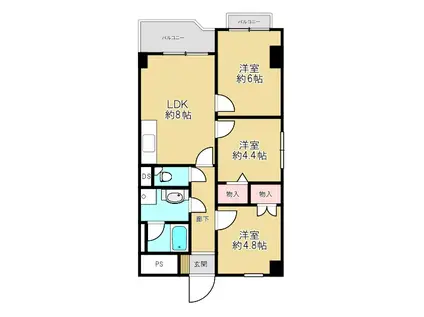 四ツ橋セントラルハイツ(3LDK/5階)の間取り写真