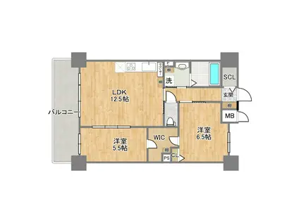 ふぁみーゆ平野(2LDK/7階)の間取り写真