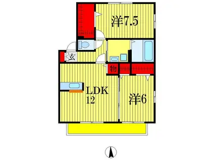 やまぼうし(2LDK/2階)の間取り写真