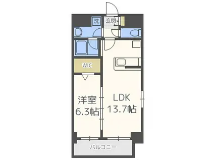 プラシード新町(1LDK/2階)の間取り写真