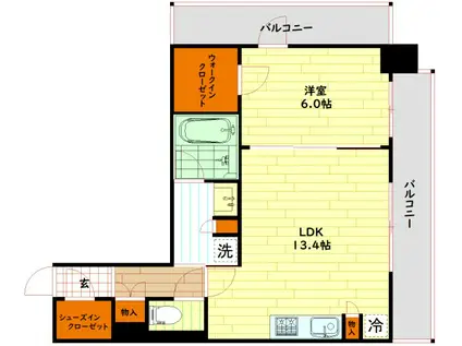 ザ・パークハビオ天満橋(1LDK/6階)の間取り写真