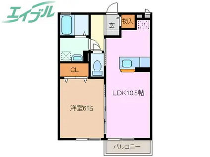 リビングタウン四日市芝田B(1LDK/2階)の間取り写真