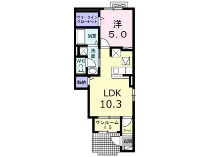 ルーエ西本成寺I(1LDK/1階)の間取り写真