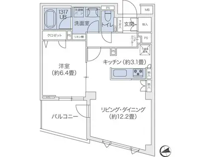 オカップN(1DK/2階)の間取り写真