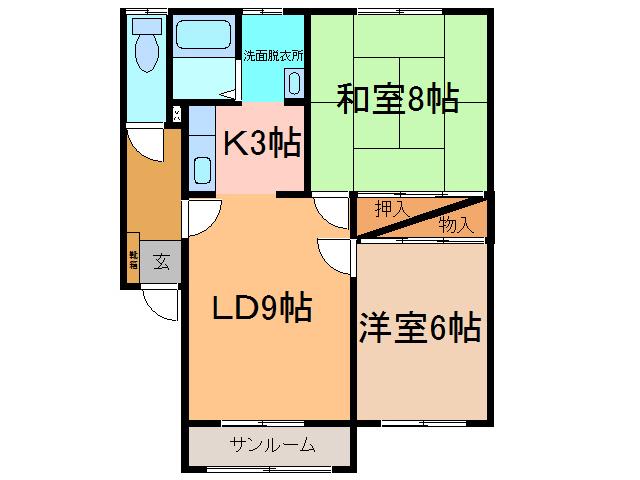 リッチハウスB(2LDK/2階)の間取り写真