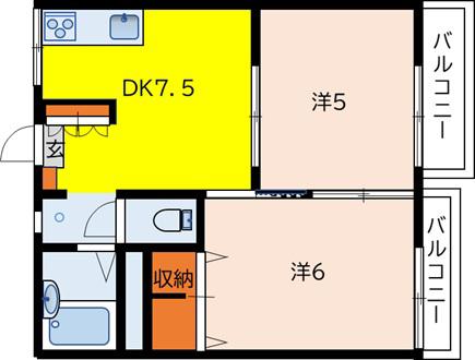コスモクリアC(2LDK/2階)の間取り写真